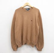 XL★古着 ラルフローレン Ralph Lauren 長袖 ブランド セーター メンズ 90年代 90s ワンポイントロゴ コットン クルーネック 茶 ブラウン 【spe】 25oct25 中古 ニット トップス