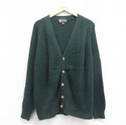 XL★古着 ラルフローレン Ralph Lauren チャップス 長袖 ブランド ニット カーディガン メンズ 90年代 90s 手織り コットン ラグラン 緑 グリーン 【spe】 25oct25 中古 トップス