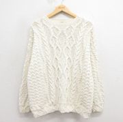 XL★古着 エディーバウアー 長袖 ケーブル セーター メンズ 90年代 90s コットン クルーネック 生成り 【spe】 25oct28 中古 ニット トップス