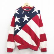 L★古着 OLD GLORY 長袖 セーター メンズ 90年代 90s 星条旗 コットン クルーネック USA製 赤他 レッド 【spe】 25oct28 中古 ニット トップス