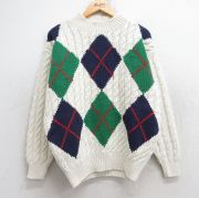 M★古着 ギャップ GAP 長袖 ケーブル セーター メンズ 90年代 90s アーガイル コットン モックネック ハイネック 白 ホワイト 【spe】 25oct28 中古 ニット トップス