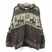 XL★古着 長袖 フルジップ ニット カーディガン パーカー メンズ ラム ウール こげ茶他 ブラウン 【spe】 25oct28 中古 トップス