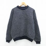M★古着 エルエルビーン LLBEAN 長袖 セーター メンズ 90年代 90s バーズアイ ウール クルーネック ノルウェー製 紺他 ネイビー 【spe】 25oct29 中古 ニット トップス