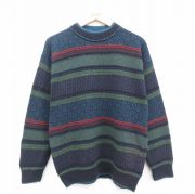 M★古着 長袖 セーター メンズ 90年代 90s クルーネック イタリア製 紺他 ネイビー 【spe】 25oct30 中古 ニット トップス