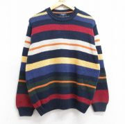 M★古着 ドッカーズ 長袖 セーター メンズ クルーネック 紺他 ネイビー ボーダー 【spe】 25nov01 中古 ニット トップス