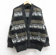 L★古着 TEJIDOS RUMINAHUI 長袖 ニット カーディガン メンズ アルパカ ウール エクアドル製 黒他 ブラック 【spe】 25nov01 中古 トップス