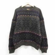 L★古着 長袖 ノルディック セーター メンズ 00年代 00s 雪柄 クルーネック 緑他 グリーン 【spe】 25nov01 中古 ニット トップス