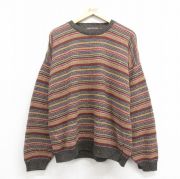 XL★古着 リバティ 長袖 セーター メンズ 00年代 00s クルーネック USA製 グレー他 ボーダー 【spe】 25nov01 中古 ニット トップス