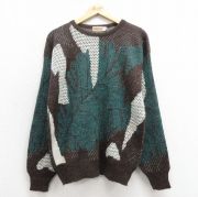 M★古着 長袖 セーター メンズ 90年代 90s 葉 クルーネック USA製 緑他 グリーン 【spe】 25nov01 中古 ニット トップス