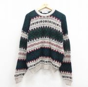 XL★古着 シアーズ 長袖 セーター メンズ 90年代 90s フェアアイル アクリル クルーネック USA製 紺他 ネイビー 【spe】 25nov01 中古 ニット トップス