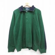 XL★古着 ラルフローレン Ralph Lauren 長袖 ブランド ハーフジップ セーター メンズ 90年代 90s ワンポイントロゴ 大きいサイズ コットン 緑他 グリーン 【spe】 25nov05 中古 ニット トップス