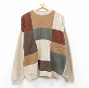 XL★古着 リバティ 長袖 セーター メンズ 90年代 90s クルーネック USA製 ベージュ他 カーキ 【spe】 25nov05 中古 ニット トップス