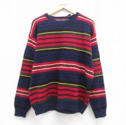 L★古着 ギャップ GAP 長袖 セーター メンズ 90年代 90s ウール クルーネック 紺他 ボーダー【spe】 25nov11