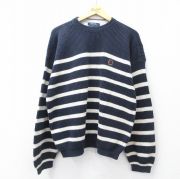 XL★古着 トミーヒルフィガー 長袖 ブランド セーター メンズ 90年代 90s ワンポイントロゴ コットン クルーネック 濃紺他 ボーダー【spe】 25nov11