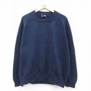 XL★古着 ランズエンド 長袖 セーター メンズ 90年代 90s コットン クルーネック USA製 紺【spe】 25nov19