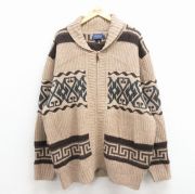 XL★古着 ペンドルトン 長袖 フルジップ カウチン ニット カーディガン メンズ 大きいサイズ ロング丈 ウール 茶他【spe】 25dec02