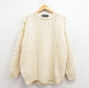 L★古着 長袖 ケーブル セーター メンズ メリノウール クルーネック 生成り【spe】 25dec02