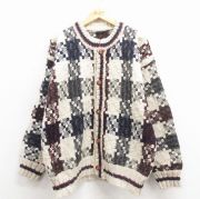 XL★古着 長袖 ニット カーディガン メンズ ウール エクアドル製 生成り【spe】 25dec02
