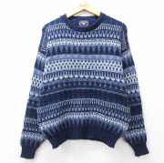 L★古着 長袖 セーター メンズ 90年代 90s フェアアイル コットン クルーネック USA製 紺他【spe】 25dec03