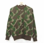 L★古着 長袖 セーター メンズ 80年代 80s アクリル クルーネック 茶他 迷彩【spe】 25dec05