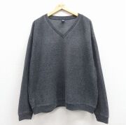 XL★古着 ランズエンド 長袖 セーター メンズ 90年代 90s 無地 大きいサイズ コットン Vネック USA製 グレー 霜降り【spe】 25dec05