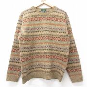 M★古着 ジェイクルー 長袖 セーター メンズ 90年代 90s フェアアイル ウール クルーネック 茶系他【spe】 25dec12
