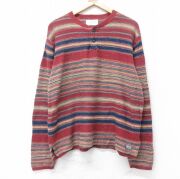 L★古着 ラルフローレン デニムアンドサプライ 長袖 ブランド セーター メンズ コットン ヘンリーネック エンジ他 ボーダー【spe】 25dec12