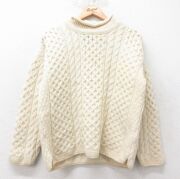 M★古着 長袖 アラン フィッシャーマン ケーブル セーター メンズ 90年代 90s ウール アイルランド製 生成り【spe】 25dec13