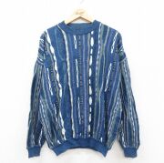XL★古着 長袖 セーター メンズ 90年代 90s 3Dニット クルーネック USA製 紺他【spe】 25dec13
