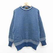 L★古着 ボストントレーダーズ 長袖 セーター メンズ 00年代 00s バーズアイ ウール クルーネック 紺他【spe】 25dec13