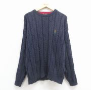 XL★古着 ラルフローレン チャップス 長袖 ブランド ケーブル セーター メンズ 90年代 90s ワンポイントロゴ コットン クルーネック 紺【spe】 25dec29