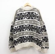 XL★古着 長袖 ノルディック セーター メンズ 雪柄 うｒ－ウ クルーネック エクアドル製 生成り【spe】 25dec26