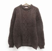 L★古着 オービス 長袖 アラン フィッシャーマン ケーブル セーター メンズ 80年代 80s ウール クルーネック アイルランド製 こげ茶【spe】 25dec26