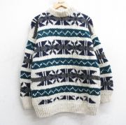 L★古着 長袖 セーター メンズ 雪柄 ウール モックネック ハイネック エクアドル製 白他【spe】 25dec27