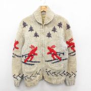 M★古着 長袖 フルジップ カウチン ニット カーディガン メンズ 80年代 80s スキー ショールカラー タロン 生成り他【spe】 25dec27