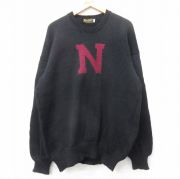 XL★古着 長袖 セーター メンズ 80年代 80s N ウール クルーネック 黒【spe】 26jan15