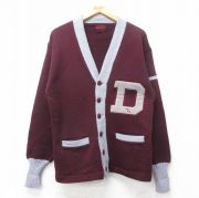 M★古着 JAMES E BRINE 長袖 ビンテージ レタード ニット カーディガン メンズ 50年代 50s D ウィングフット ツートンカラー ウール エンジ他【spe】 26jan15