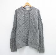 XL★古着 ジェイクルー 長袖 ケーブル セーター メンズ 00年代 00s 手編み ハンドニット ラムウール クルーネック グレー【spe】 26jan17