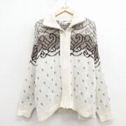 XL★古着 ロンドンフォグ 長袖 フルジップ ニット カーディガン メンズ 90年代 90s アクリル USA製 薄ベージュ【spe】 26jan23
