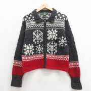 M★古着 オービス 長袖 フルジップ ニット カーディガン メンズ 90年代 90s ウール 濃グレー 霜降り他【spe】 26feb02