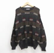 XL★古着 ジャンセン 長袖 セーター メンズ 90年代 90s クルーネック USA製 黒他【spe】 26feb02