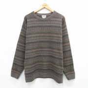 XL★古着 エルエルビーン 長袖 セーター メンズ 00年代 00s フェアアイル ラムウール クルーネック 茶系他【spe】26feb03