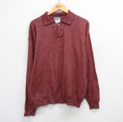 XL★古着 長袖 セーター メンズ 80年代 80s 襟付き カシミヤ カシミア スコットランド製 赤他 ボーダー【spe】 26feb04