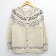 M★古着 長袖 ノルディック ニット カーディガン メンズ 80年代 80s ロパペイサ 手編み ハンドニット 生成り他【spe】 26feb04