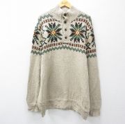 XL★古着 ラルフローレン 長袖 ブランド ノルディック セーター メンズ 90年代 90s 雪柄 ヘンリーネック ベージュ他【spe】 26feb05