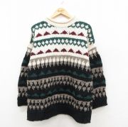 L★古着 長袖 セーター メンズ 90年代 90s ウール モックネック ハイネック エクアドル製 黒他【spe】 26feb06