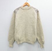 L★古着 長袖 セーター メンズ 90年代 90s ヒジ当て スエード使用 ウール クルーネック イギリス製 生成り 霜降り【spe】 26feb09