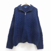 XL★古着 ジェイクルー 長袖 フルジップ ケーブル ニット カーディガン 00年代 00s 大きいサイズ ウール 紺【spe】 26feb12