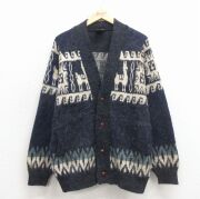 L★古着 TEJIDOS RUMINAHUI 長袖 ニット カーディガン メンズ アルパカ ウール ラグラン エクアドル製 黒他【spe】 26feb12