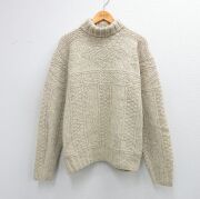 XL★古着 ラルフローレン ポロスポーツ 長袖 ブランド セーター メンズ 手編み ハンドニット ウール タートルネック ハイネック ベージュ【spe】 26feb12